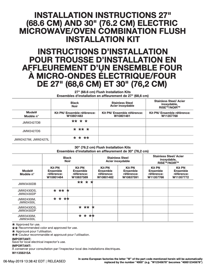 Page 1 de la notice Guide de démarrage rapide JennAir JMW2430IL
