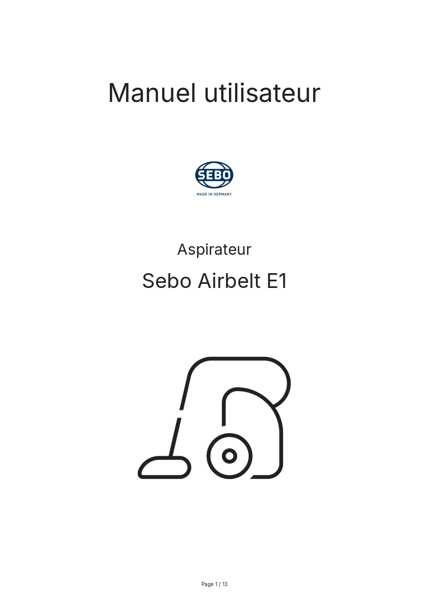 Page n°1 - Manuel utilisateur Sebo Airbelt E1