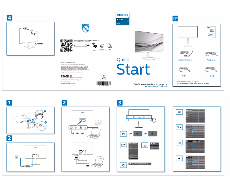 Page 1 de la notice Guide de démarrage rapide Philips 246E1EW