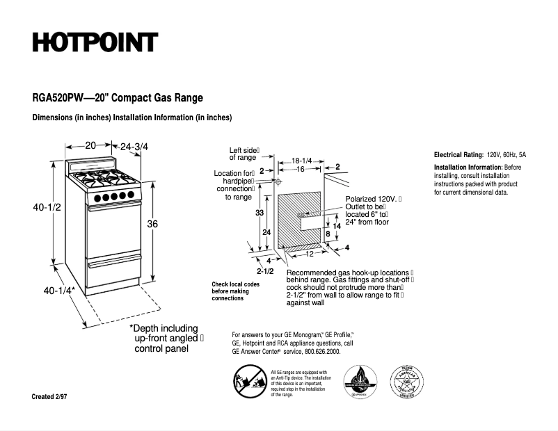 Page n°1 - Fiche technique Hotpoint RGA520PW