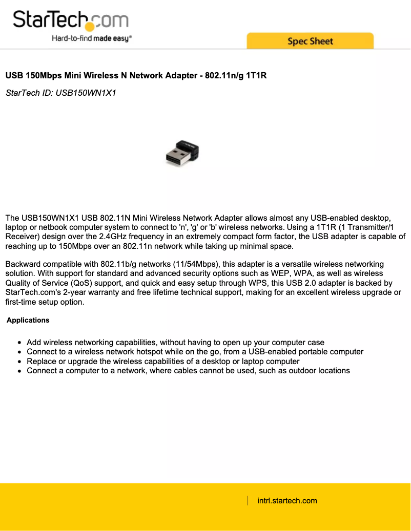 Image de la première page du manuel de l'appareil USB150WN1X1