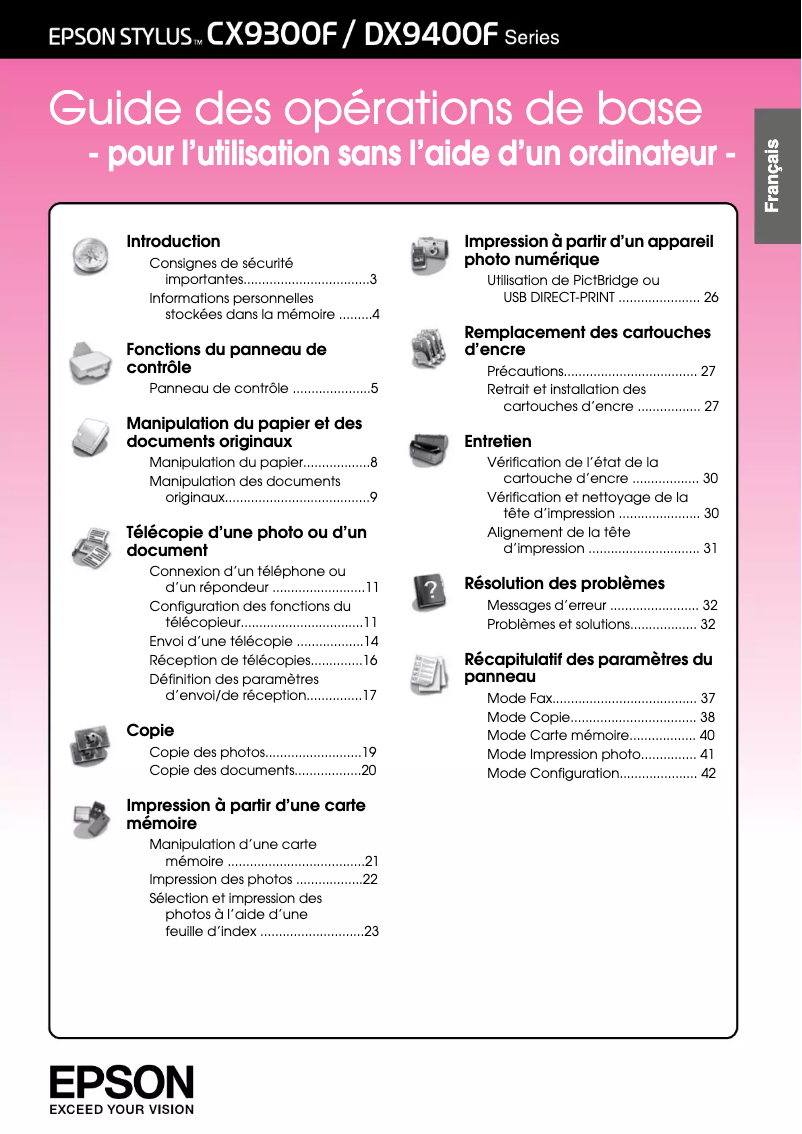 Page n°1 - Manuel utilisateur Epson Stylus DX9400F