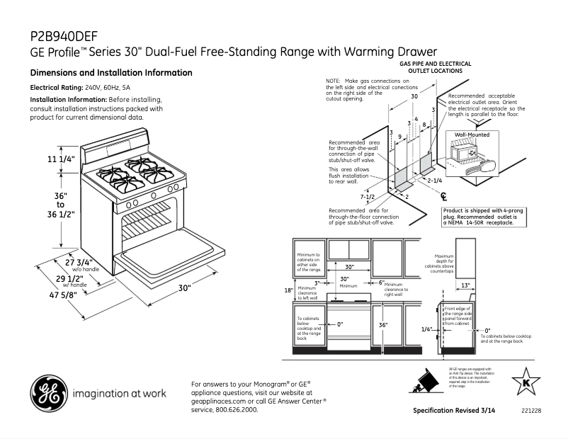 Image de la première page du manuel de l'appareil Profile P2B940DEFBB