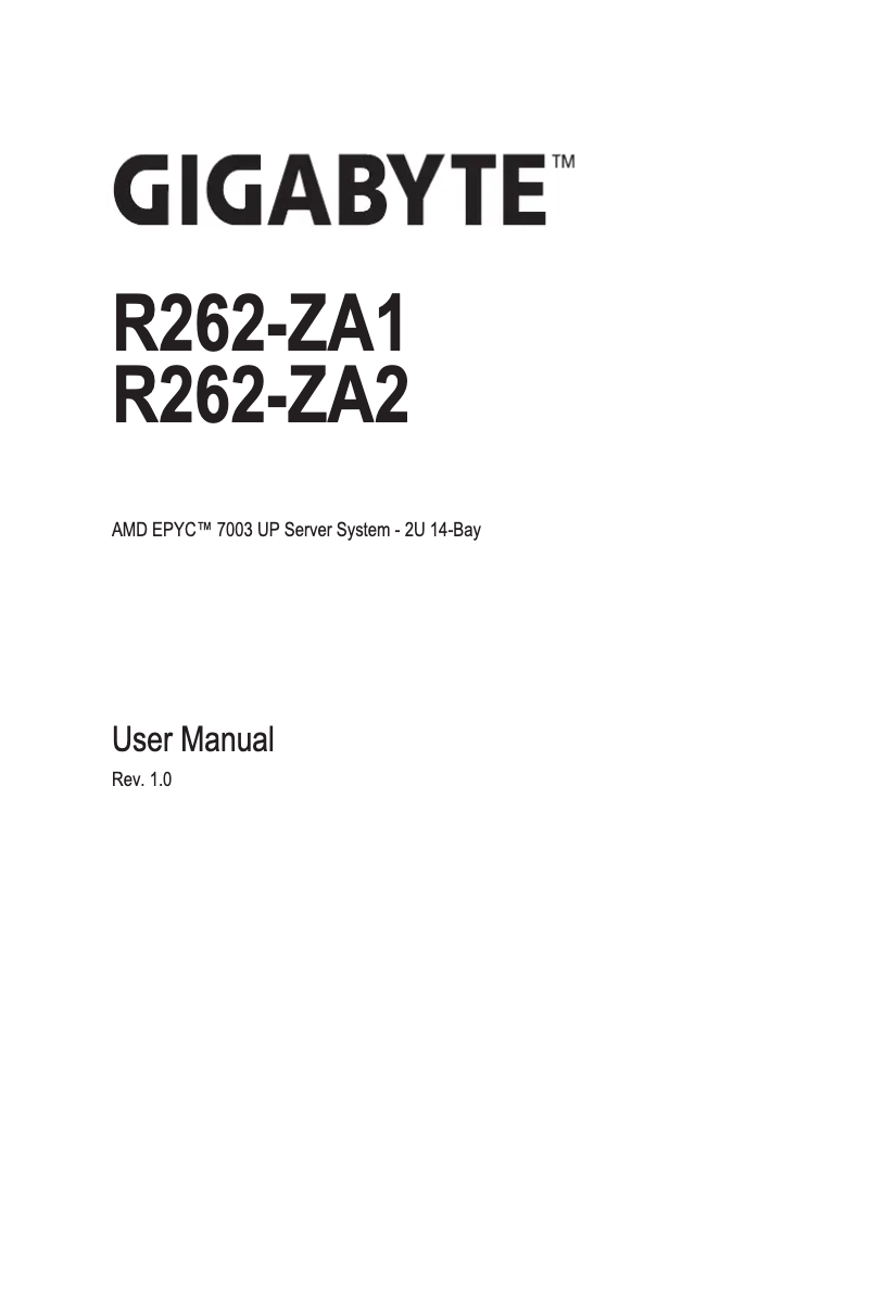 Page n°1 - Manuel utilisateur Gigabyte R262-ZA1