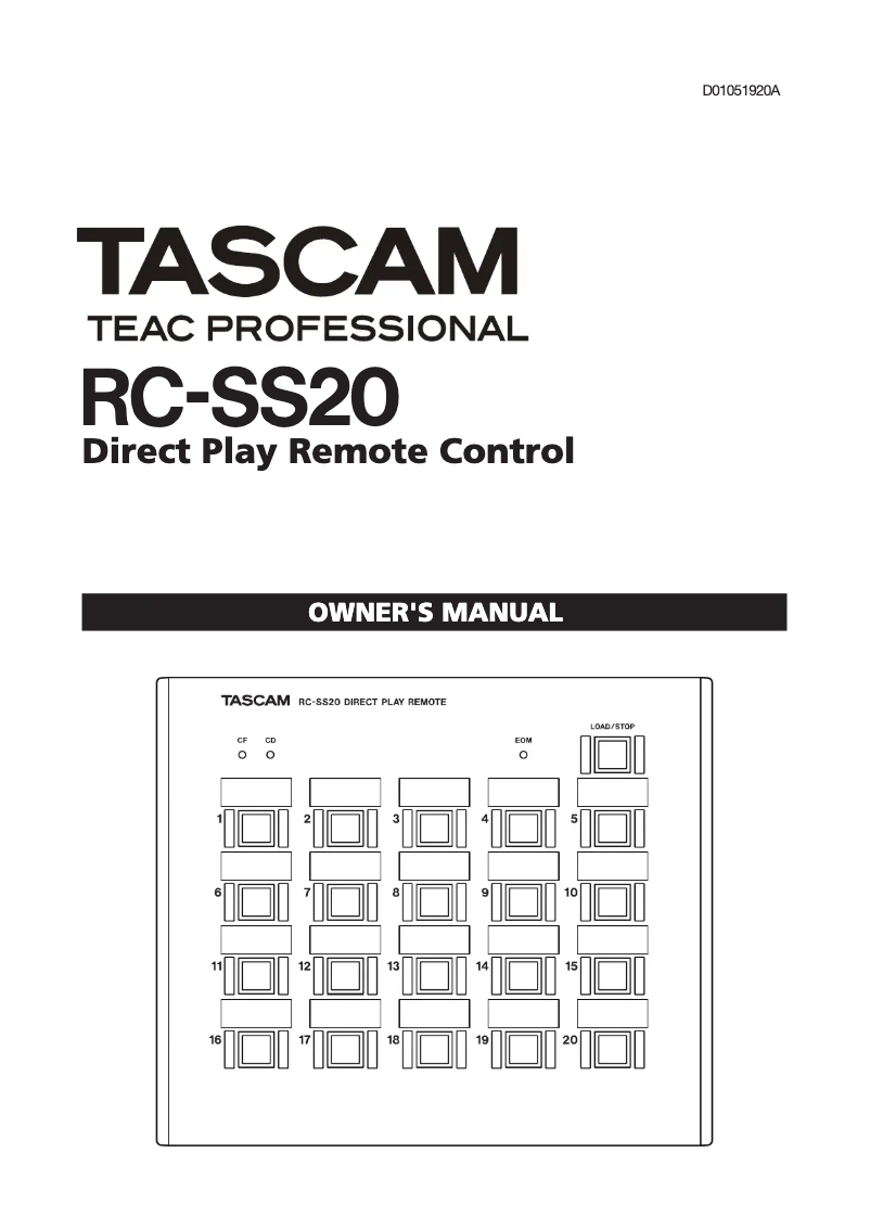 Page n°1 - Manuel utilisateur Tascam RC-SS20