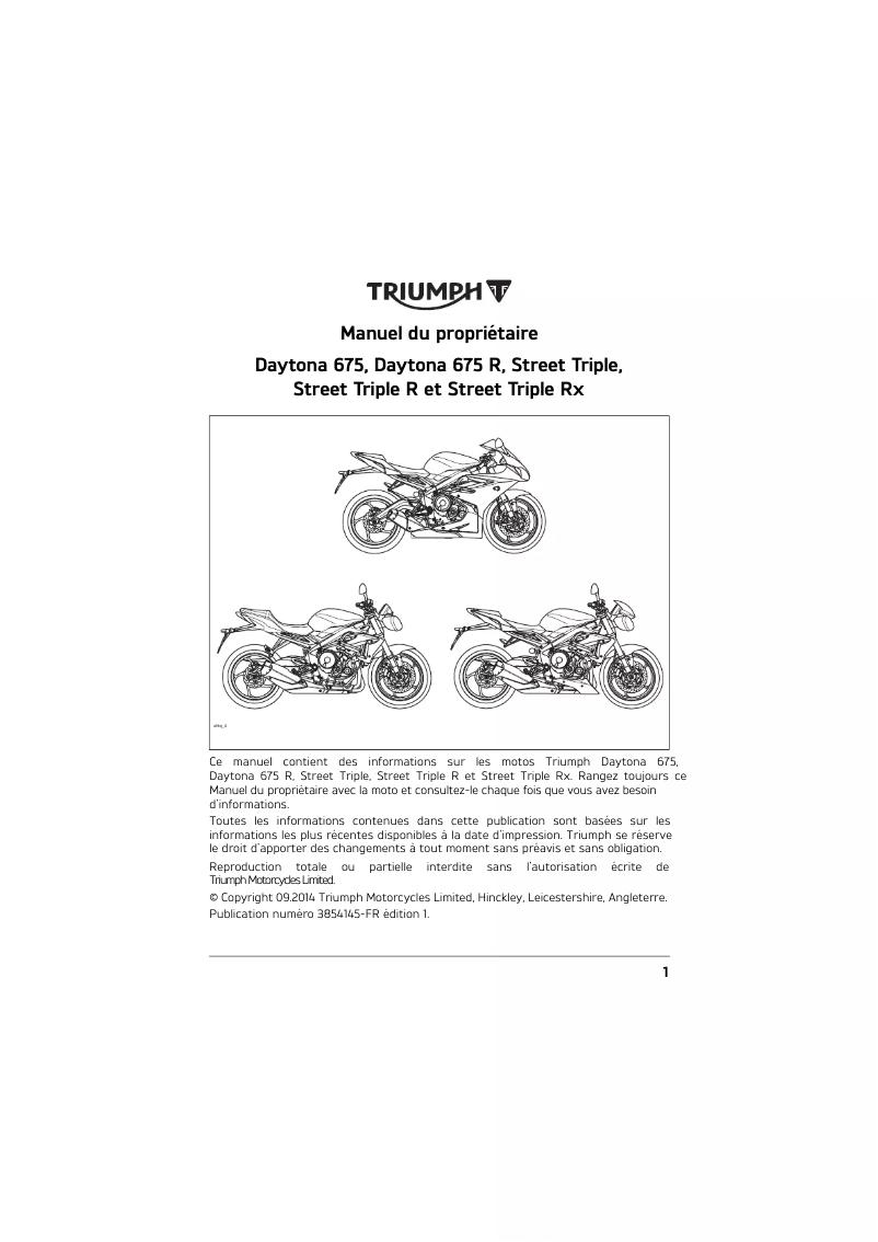 Page 1 de la notice Manuel utilisateur Triumph Street Triple 660 (2016)