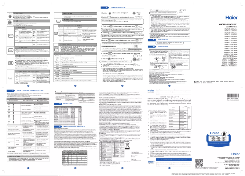 Page 1 de la notice Manuel utilisateur Haier HWM70-306ES5