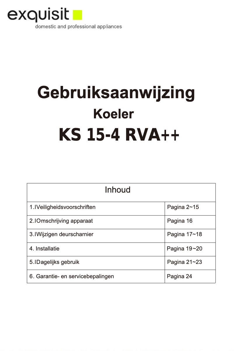 Image de la première page du manuel de l'appareil KS 15-4 RVA++