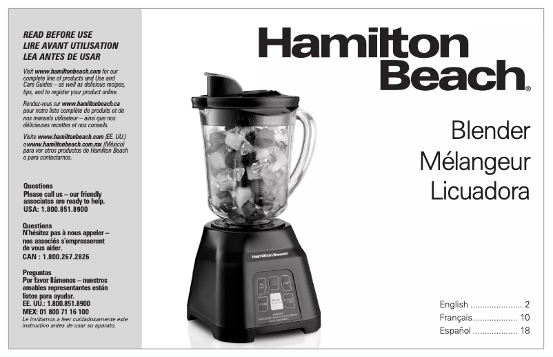 Page 1 de la notice Manuel utilisateur Hamilton Beach Digital Smoothie 56207