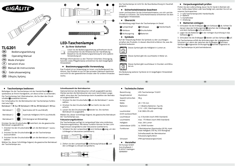 Page n°1 - Manuel utilisateur Gigalite TLG201