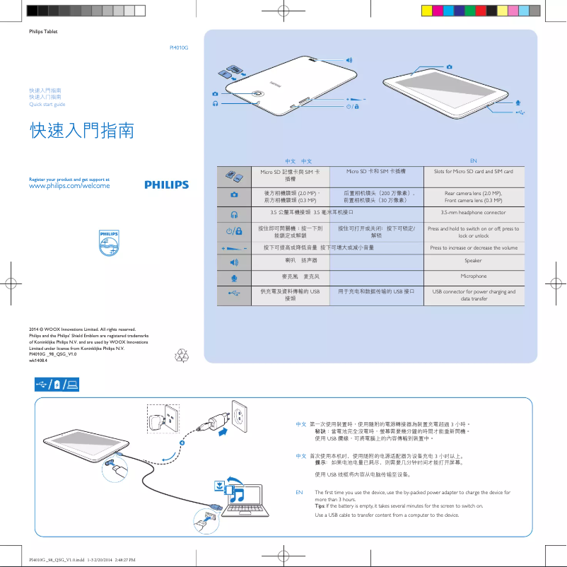 Page 1 de la notice Guide de démarrage rapide Philips PI4010G