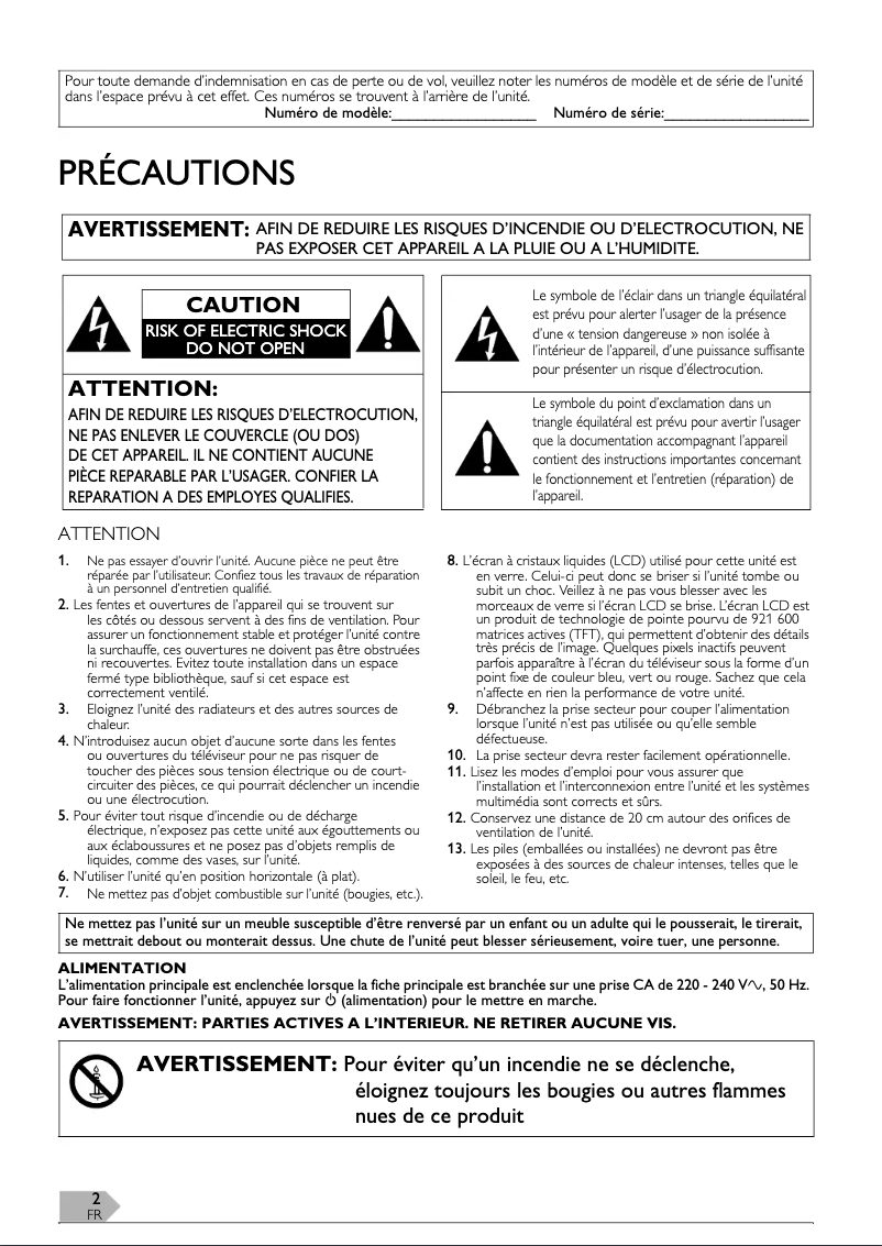 Page 1 de la notice Manuel utilisateur Funai LH851-M22