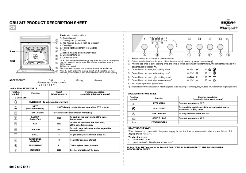 Page 1 de la notice Manuel utilisateur Whirlpool OBU 247