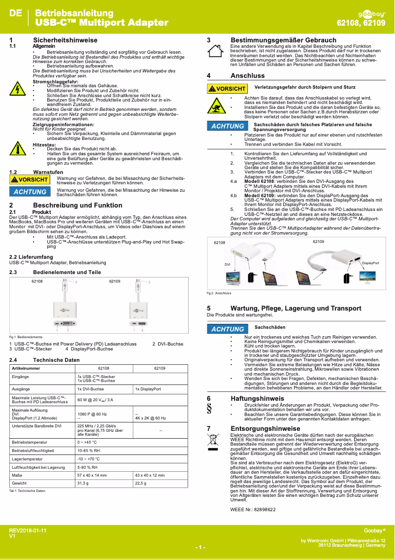 Page 1 de la notice Manuel utilisateur Goobay 62109