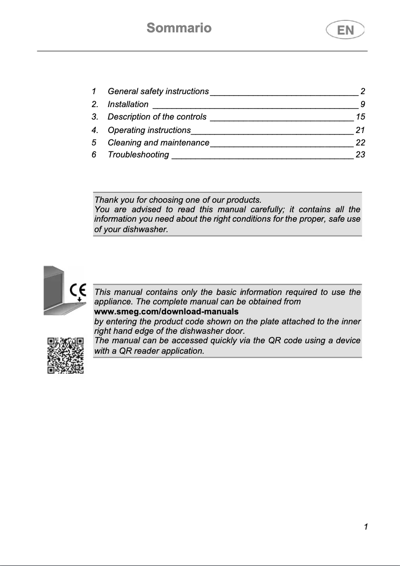 Page 1 de la notice Brochure Smeg LSP292DX