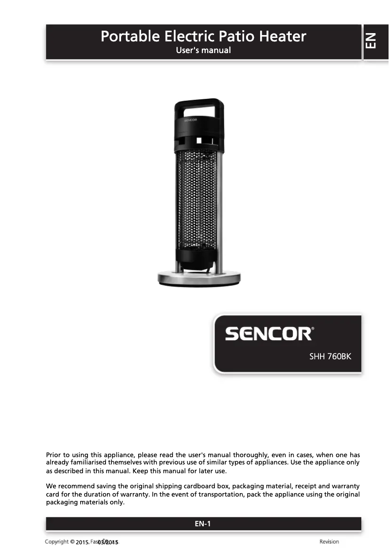 Imagen de la primera página del manual del dispositivo SHH 760BK