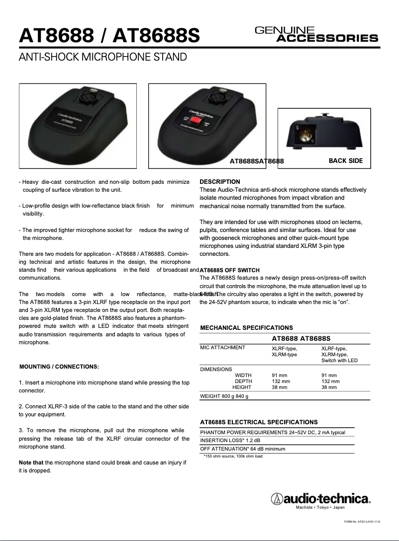 Page 1 de la notice Manuel utilisateur Audio-Technica AT8688S