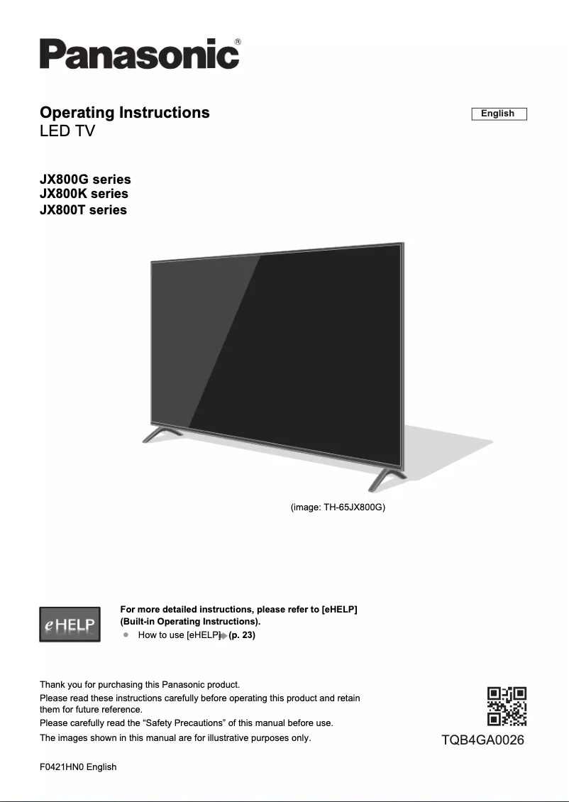 Image de la première page du manuel de l'appareil TH-55JX800K