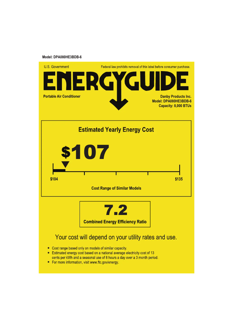 Página 1 del manual Etiqueta energética Danby DPA080HE3BDB-6