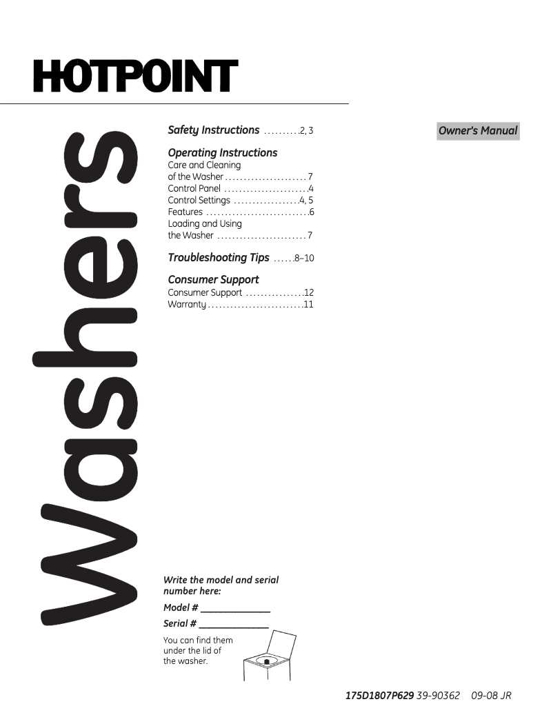 Page n°1 - Manuel utilisateur GE VLSR1090GWW