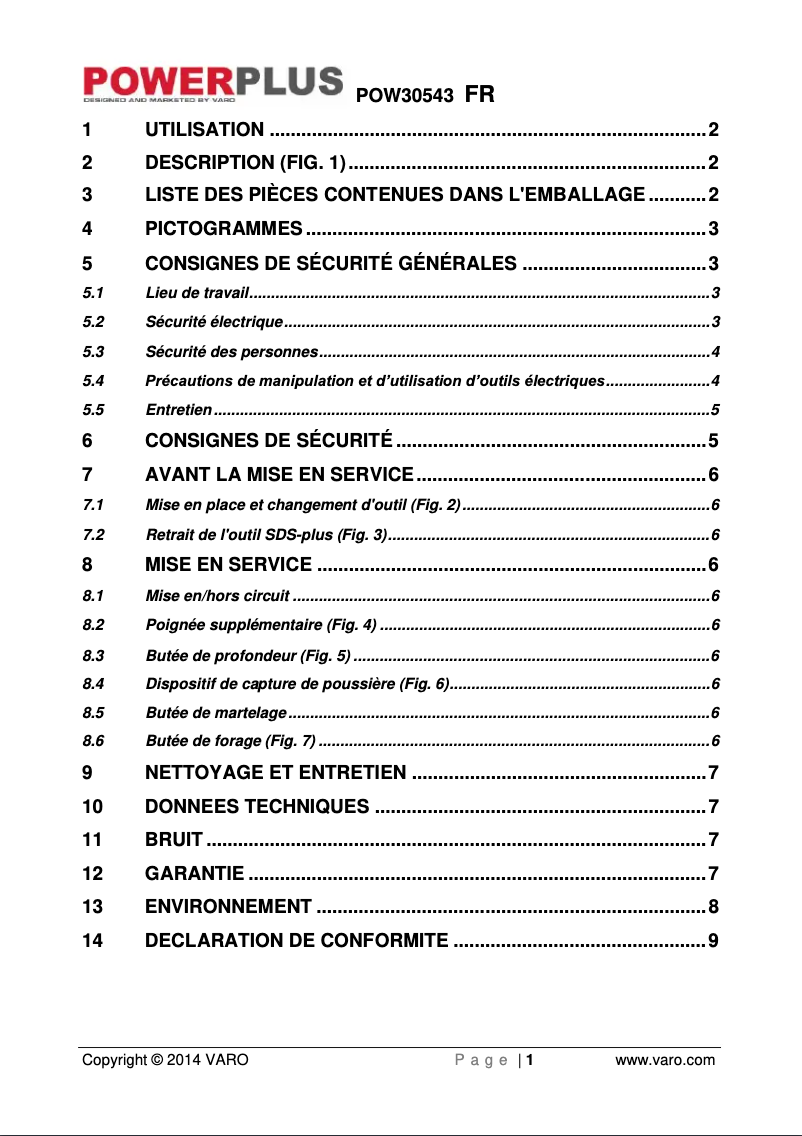 Page n°1 - Manuel utilisateur PowerPlus POW30543
