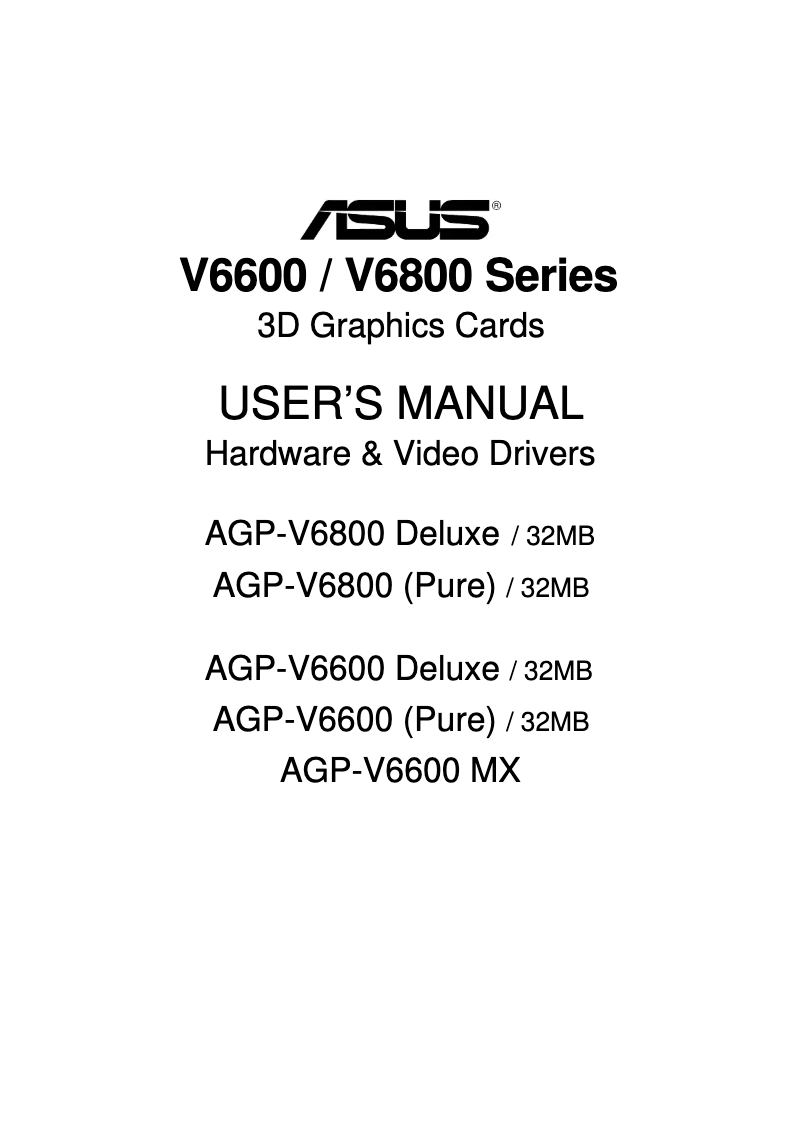 Page n°1 - Manuel utilisateur Asus AGP-V6800 Deluxe (32M)