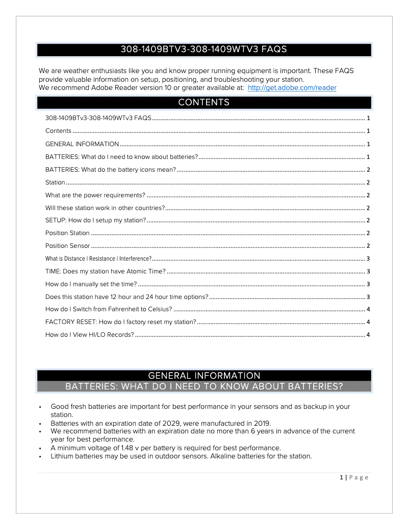 Page n°1 - FAQ La Crosse Technology 308-1409BTV3