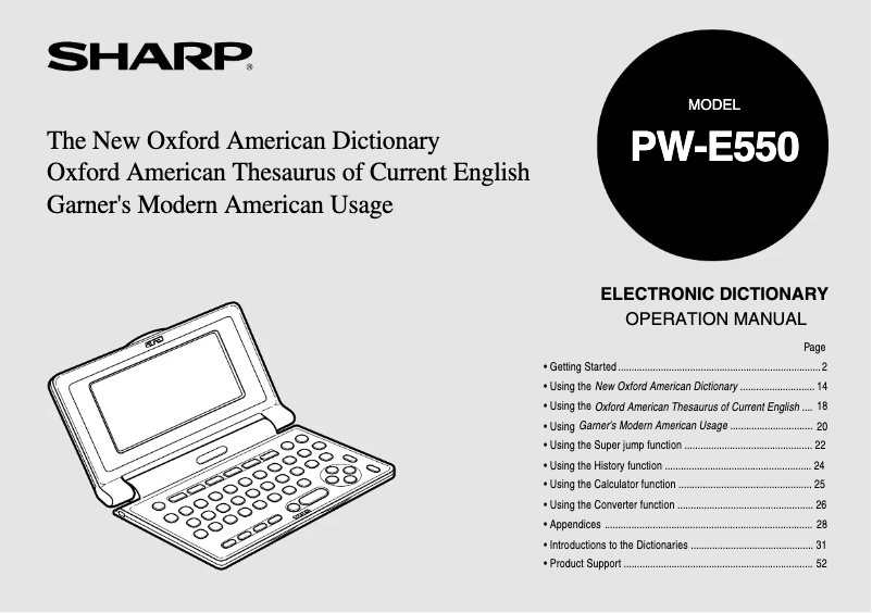 Page n°1 - Manuel utilisateur Sharp PW-E550