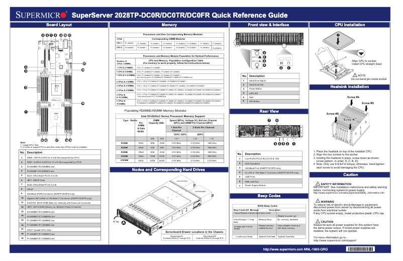 Page 1 de la notice Guide de démarrage rapide Supermicro SuperServer 2028TP-DC0FR