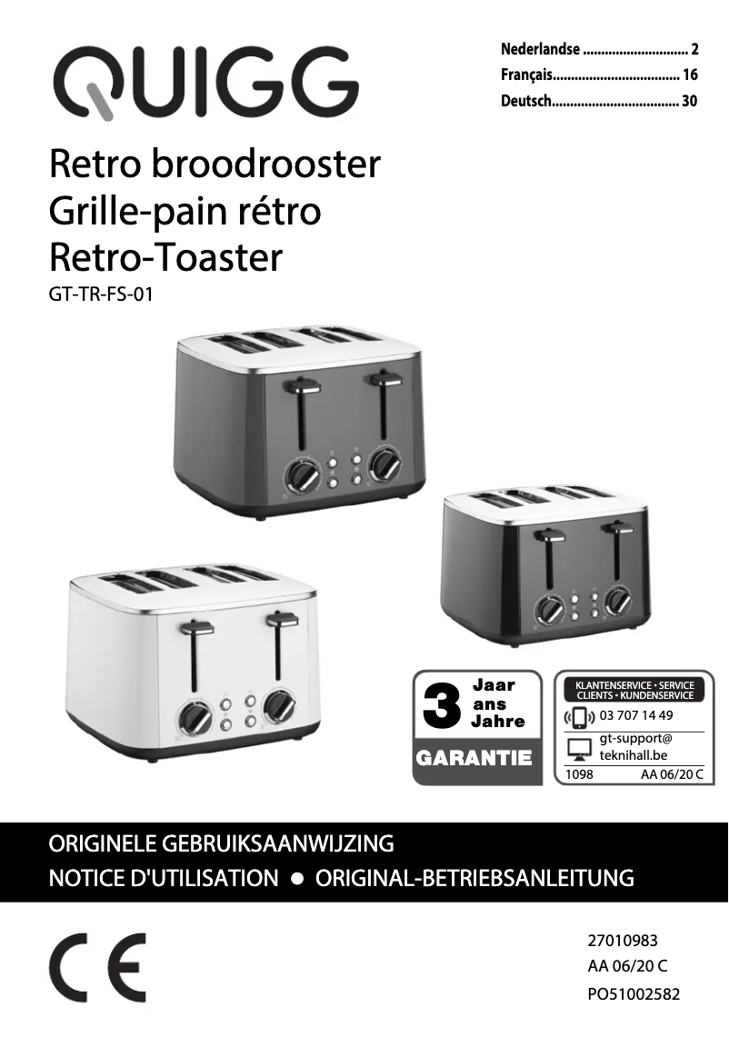 Page 1 de la notice Manuel utilisateur Quigg GT-TR-FS-01