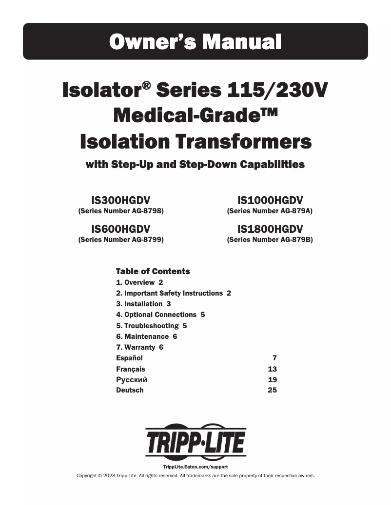 Page n°1 - Manuel utilisateur Tripp Lite Isolator IS1800HGDV
