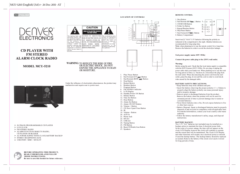 Image de la première page du manuel de l'appareil MCU-5210