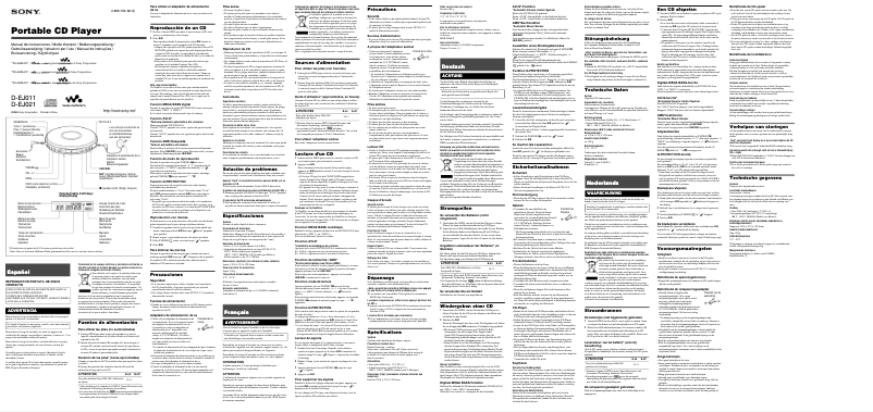 Page n°1 - Manuel utilisateur Sony D-EJ021