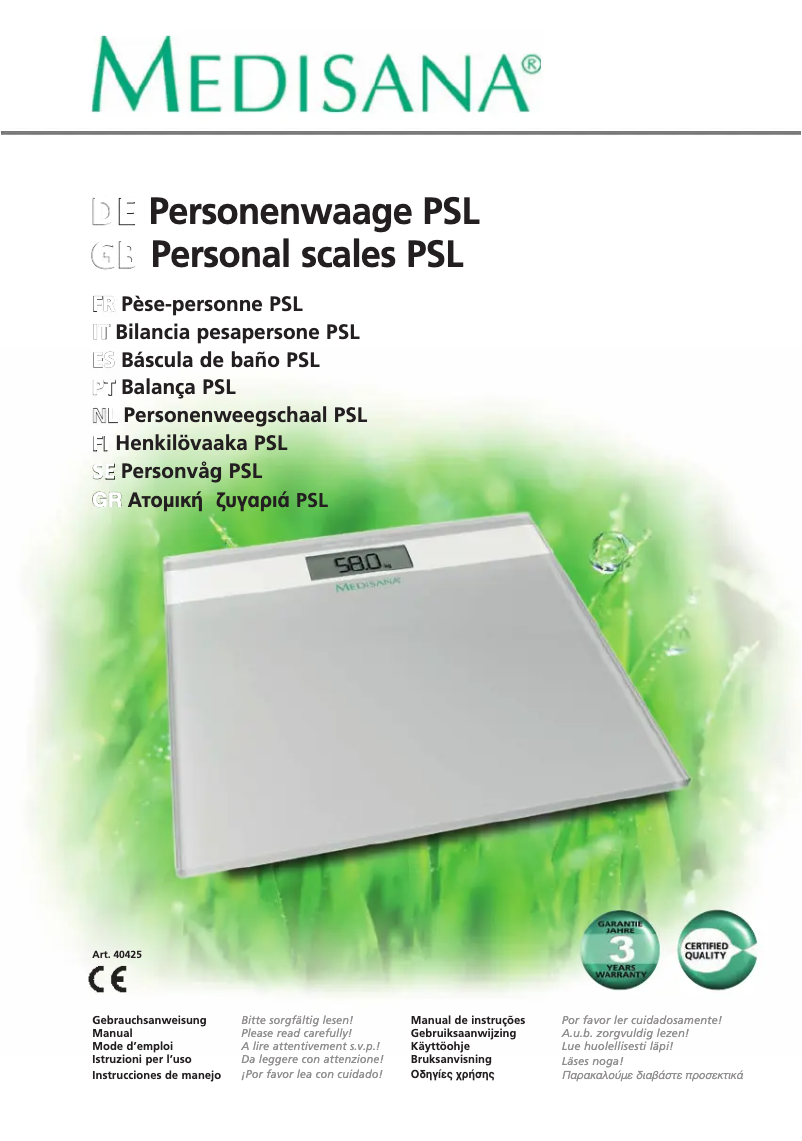 Page n°1 - Manuel utilisateur Medisana PSL