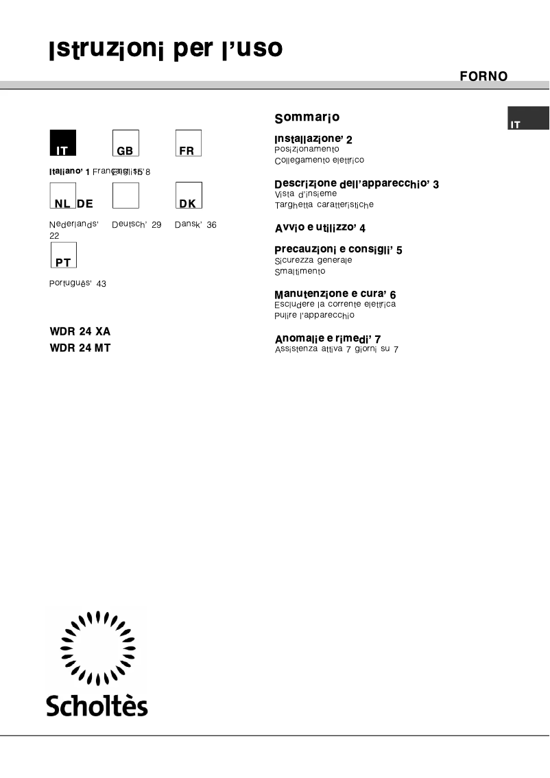 Page 1 de la notice Manuel utilisateur Scholtès WDR 24 XA