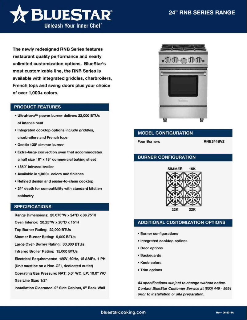 Página 1 del manual Ficha técnica BlueStar RNB244BV2