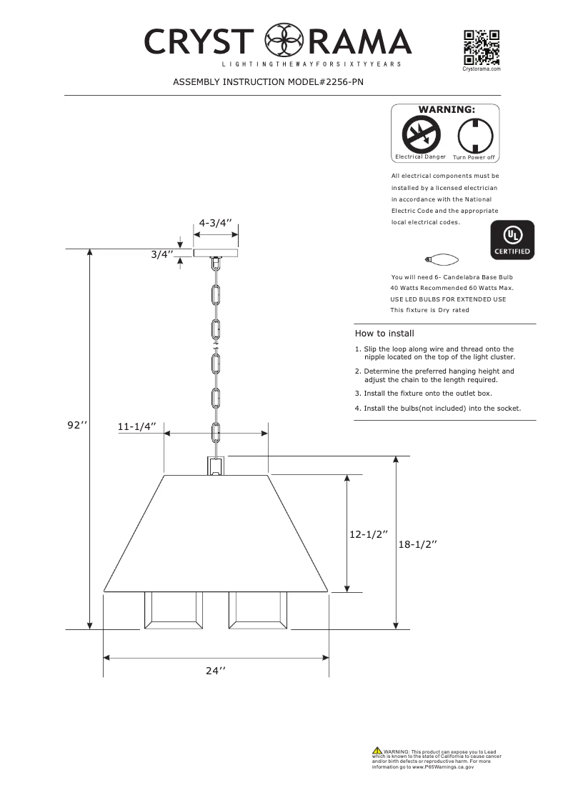 Page n°1 - Manuel utilisateur Crystorama Westwood 2256-PN