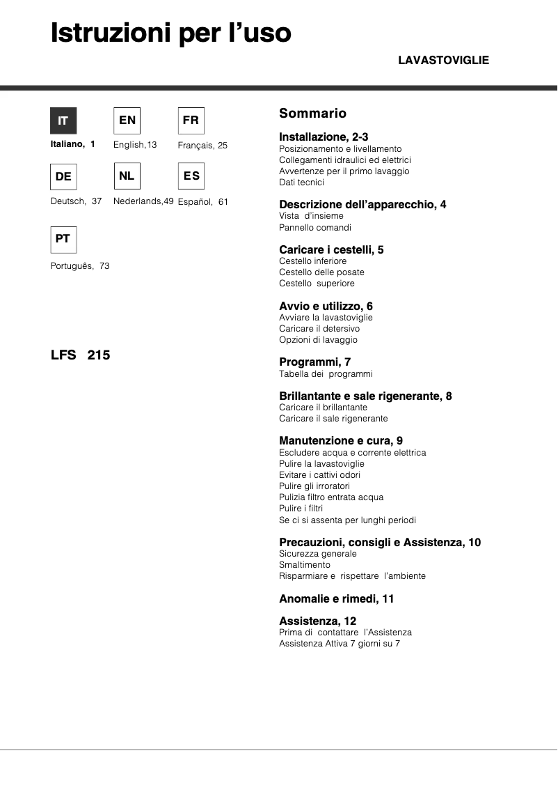 First page image of the manual for LFS 215 A BK/HA
