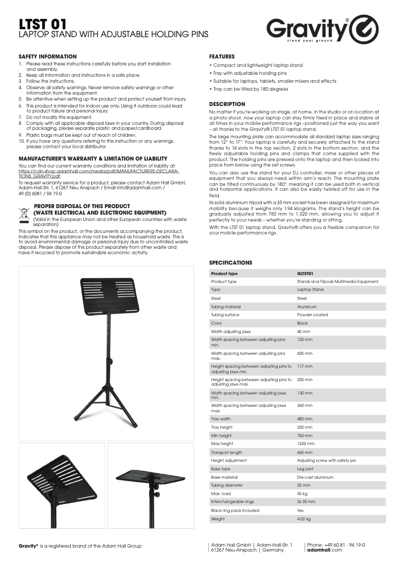 Page 1 de la notice Manuel utilisateur Gravity LTS T01