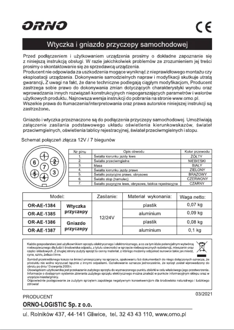 Image de la première page du manuel de l'appareil OR-AE-1384