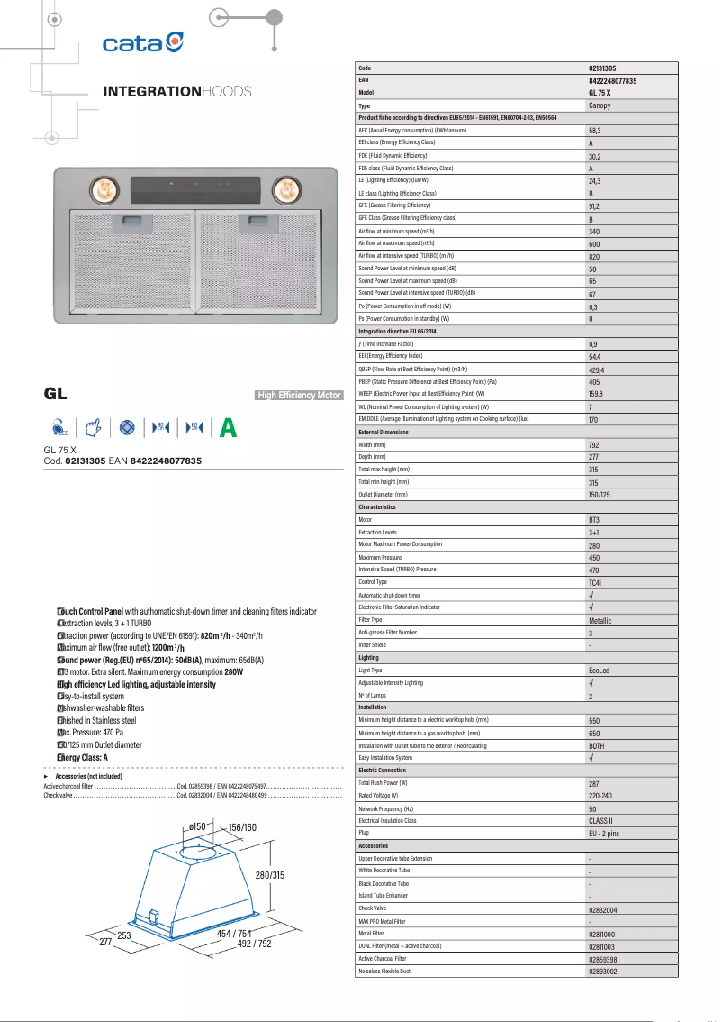 Page 1 de la notice Fiche technique CATA GL 45 X