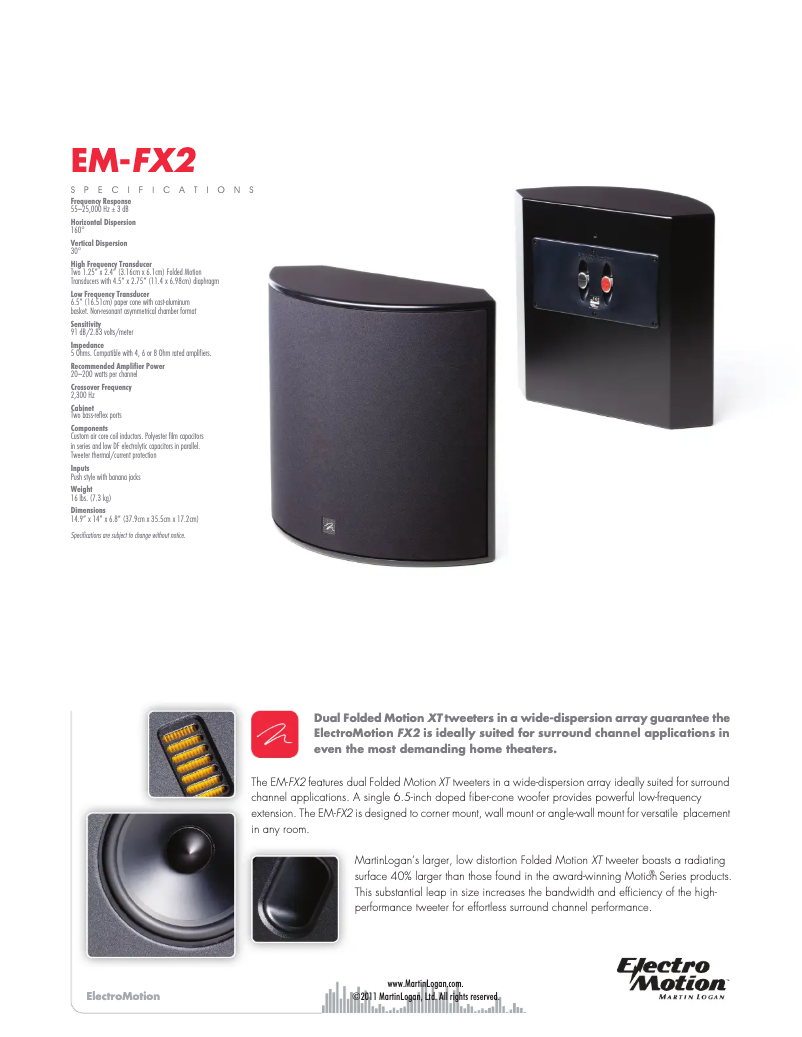 Page n°1 - Fiche technique Martin Logan ElectroMotion FX2