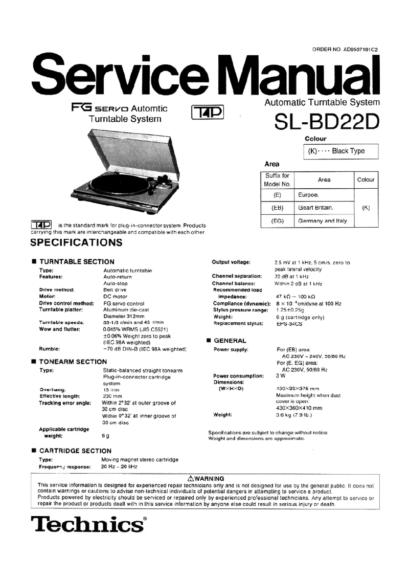 First page image of the manual for SL-BD22D