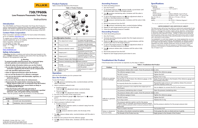 Page 1 de la notice Manuel utilisateur Fluke 730LTP600K