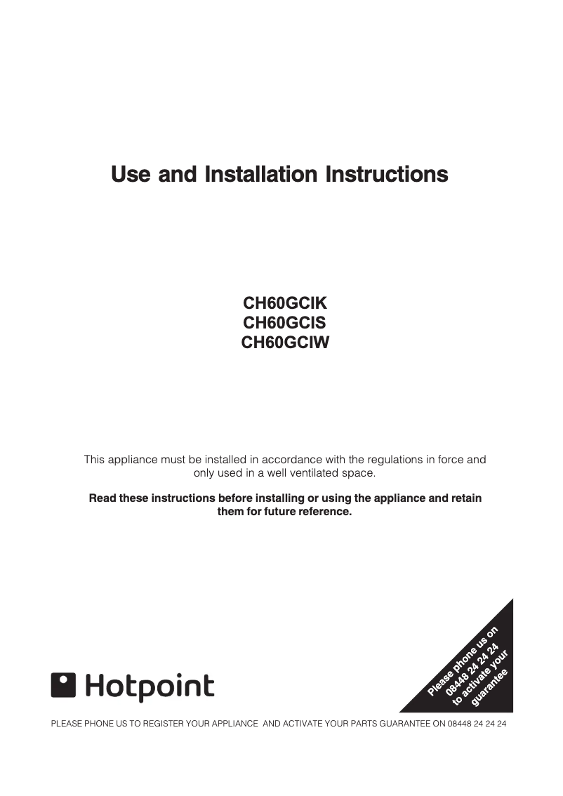 Page n°1 - Manuel utilisateur Hotpoint CH60GCIK