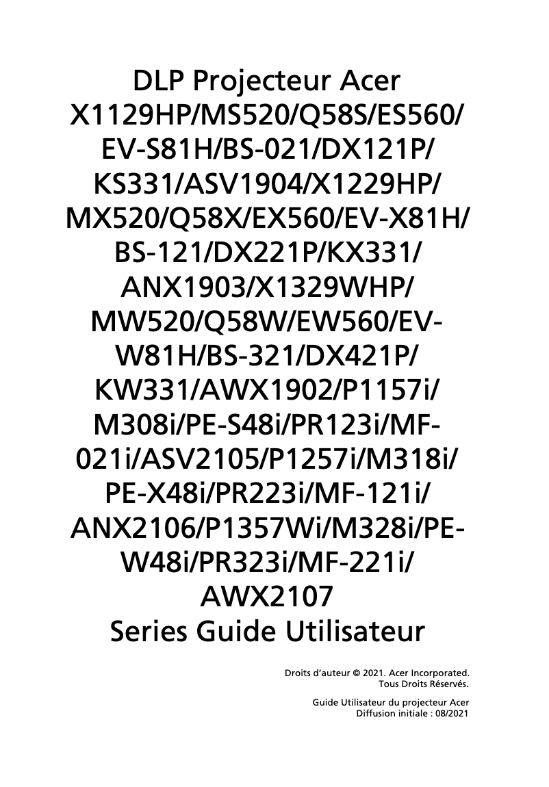 Page n°1 - Manuel utilisateur Acer X1129HP