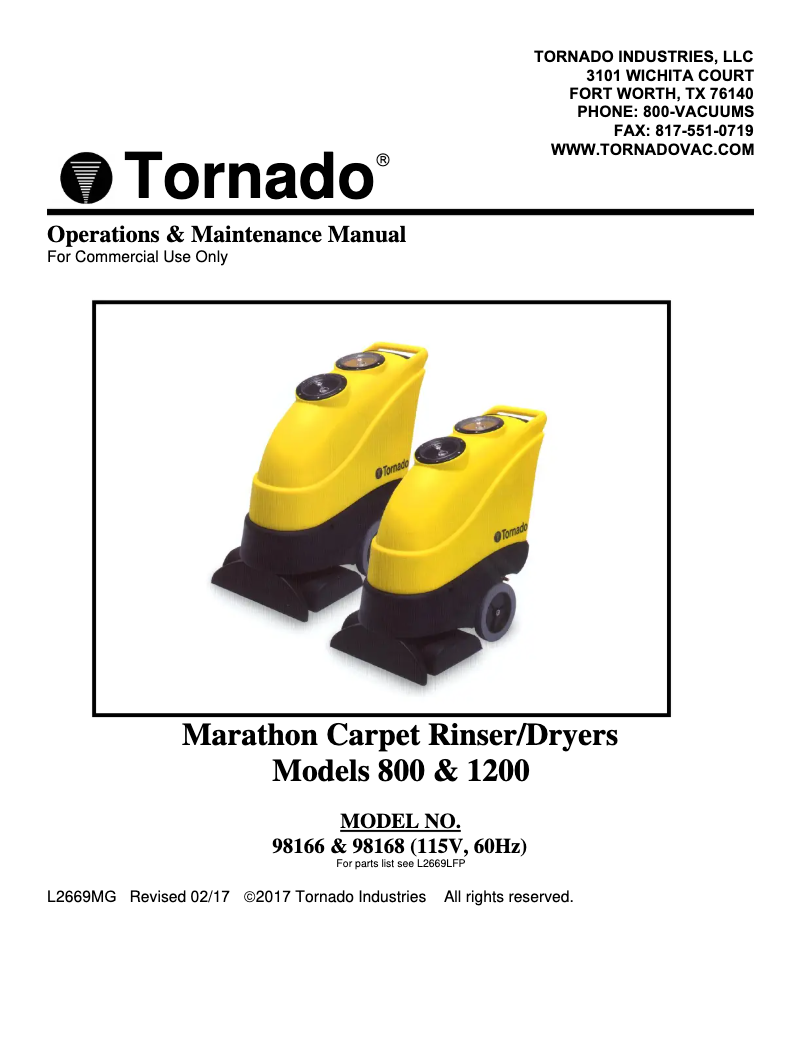 Page 1 de la notice Manuel utilisateur Tornado Marathon 800