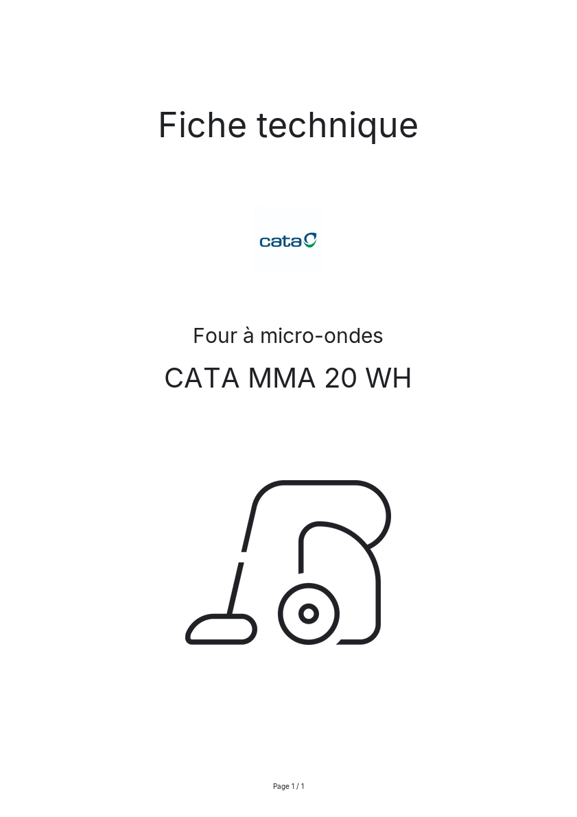 Page n°1 - Fiche technique CATA MMA 20 WH