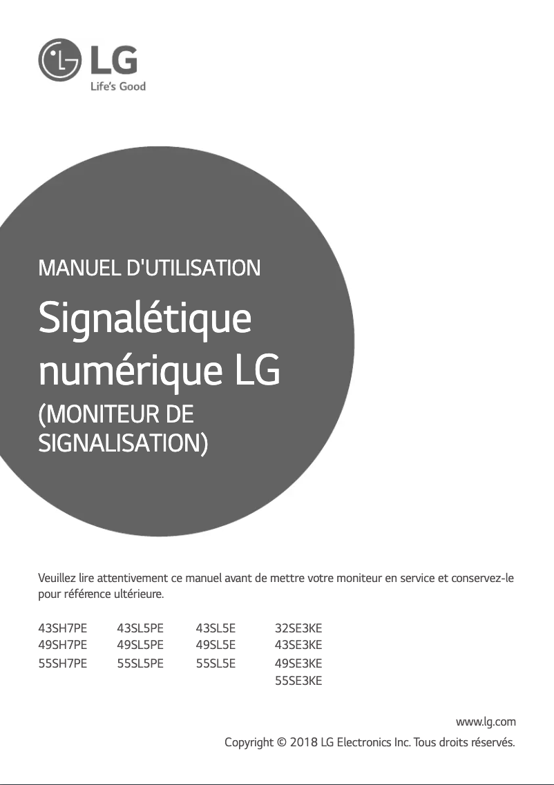 Page 1 de la notice Manuel utilisateur LG 49SE3KE