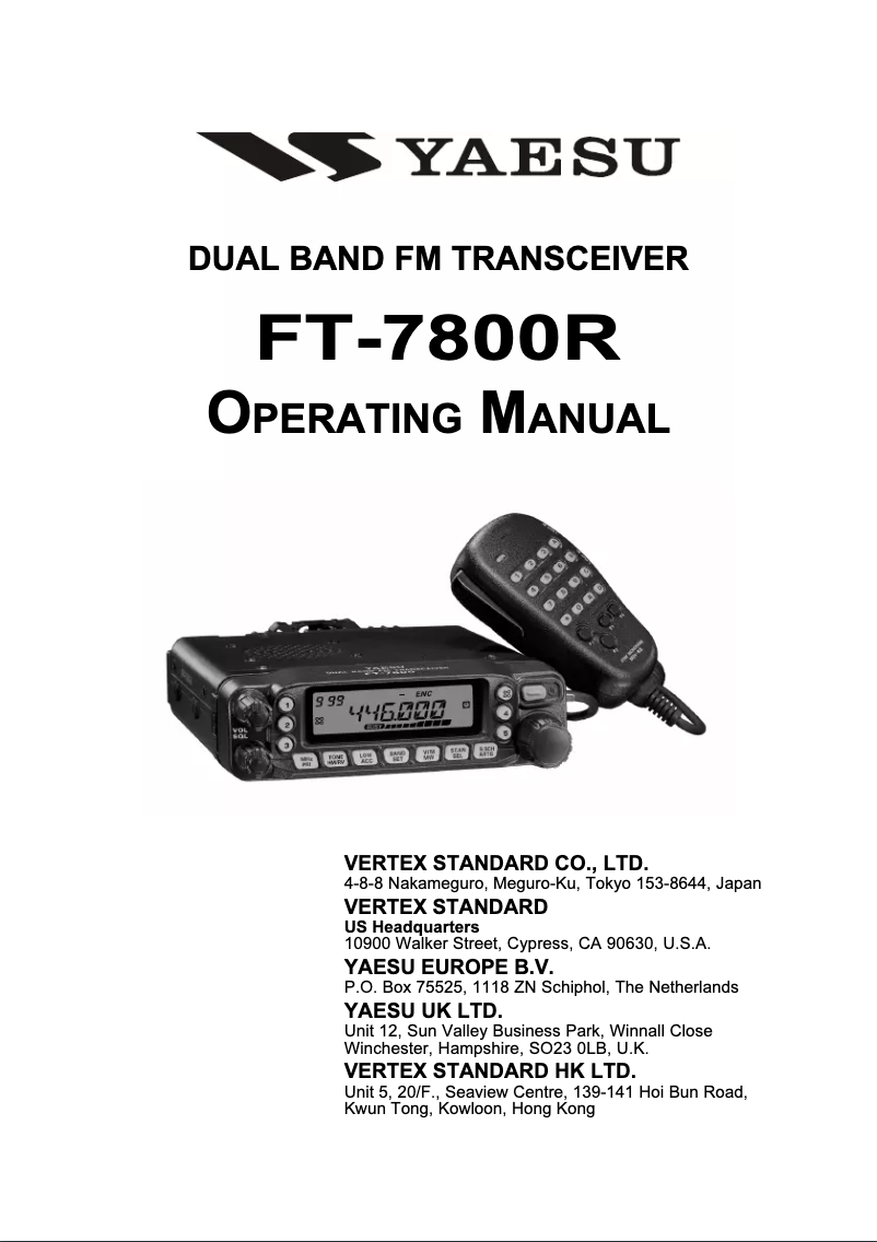 Page 1 de la notice Manuel utilisateur Yaesu FT-7800